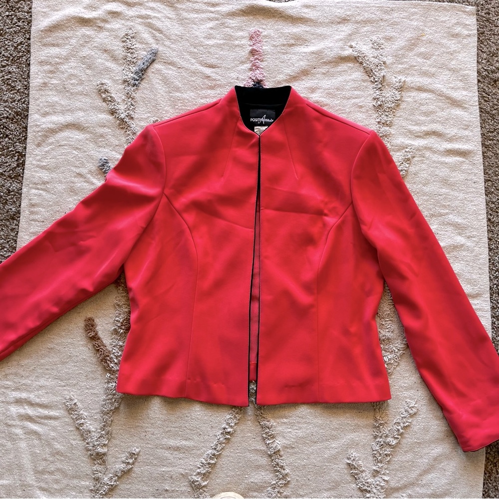 Vintage Positive Attitude Vibrant Pink Open Front Blazer Shoulder Pads 14 Y2K